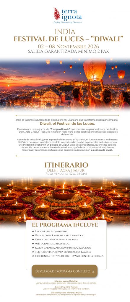 Descubre India durante Diwali 2026. Recorre Delhi, Agra y Jaipur y vive una experiencia exclusiva con cena de gala en un palacio durante el Festival de las Luces.